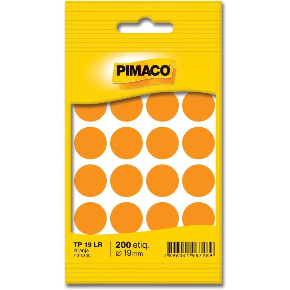 Etiqueta Redonda Tp-19 Laranja Redonda 19 Mm Pimaco (Ct.c/200)