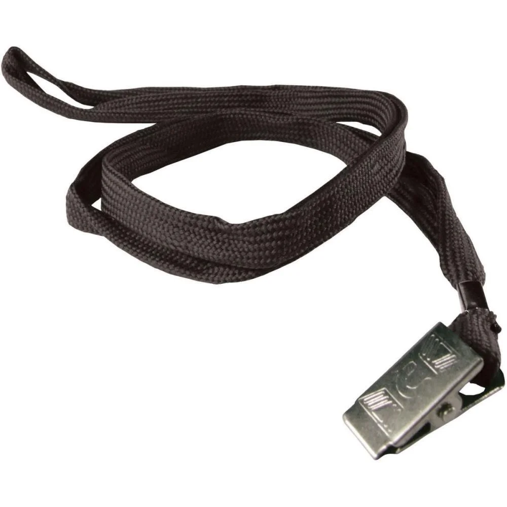 Cordao Para Cracha Tecido Preto C/Presilha Jacare Kit (Pct.c/10)