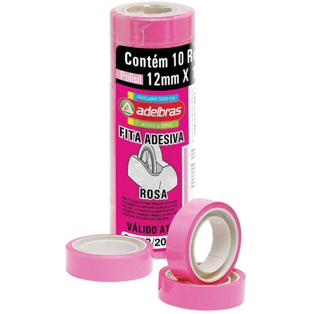 Fita Adesiva Polisil 12Mmx10M.rosa Adelbras (Pct.c/10)