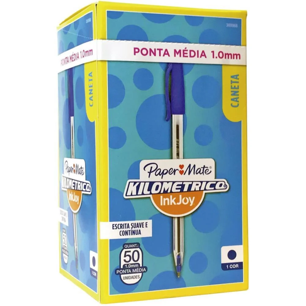 Caneta Esferografica Kilometrica 100 Media Azul Paper Mate (Cx.c/50)