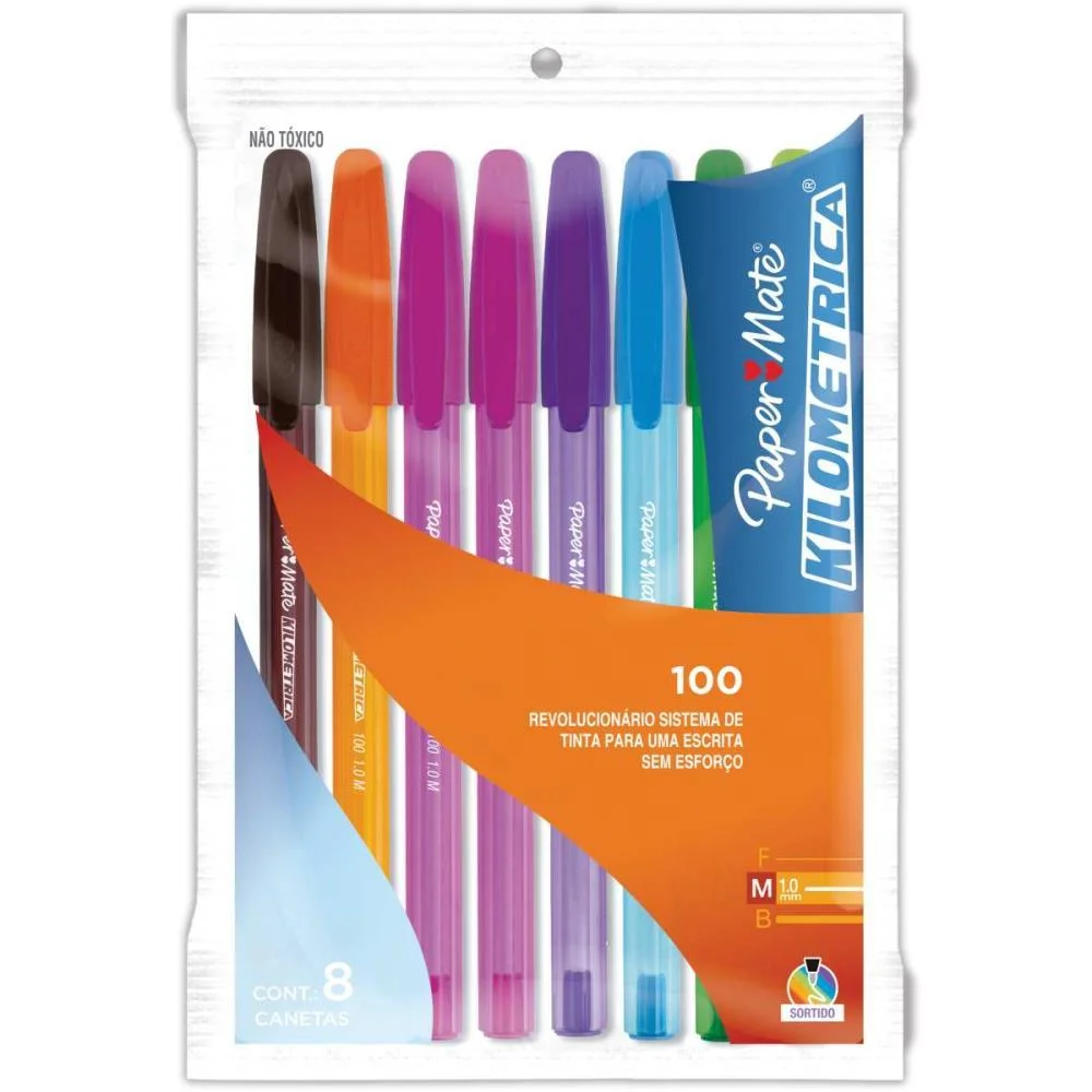 Caneta Esferografica Kilometrica 100 Colorz 8Cores Paper Mate (Cart/08)