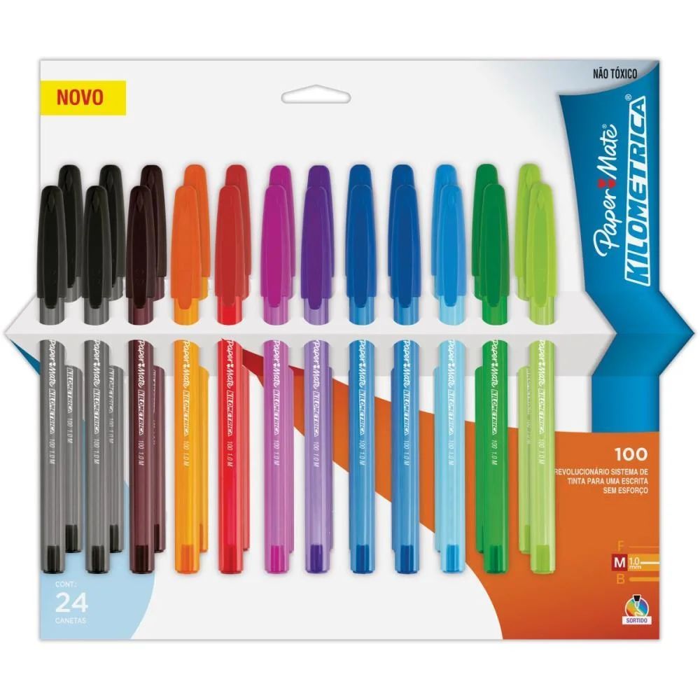 Caneta Esferografica Kilometrica 100 Colorz Sortida Paper Mate C/ 24 Unidades