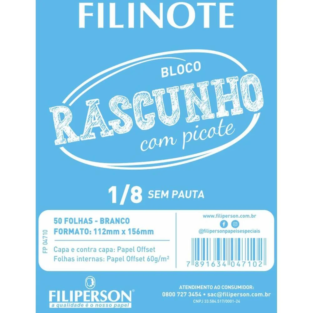 Bloco Para Rascunho C/Picote S/Pauta 112X156 50Fl Filiperson (Pct.c/10)