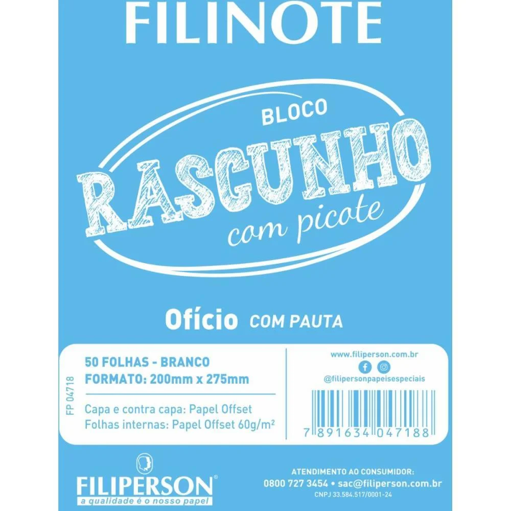 Bloco Para Rascunho C/Picote C/Pauta 200X275 50Fl Filiperson (Pct.c/10)