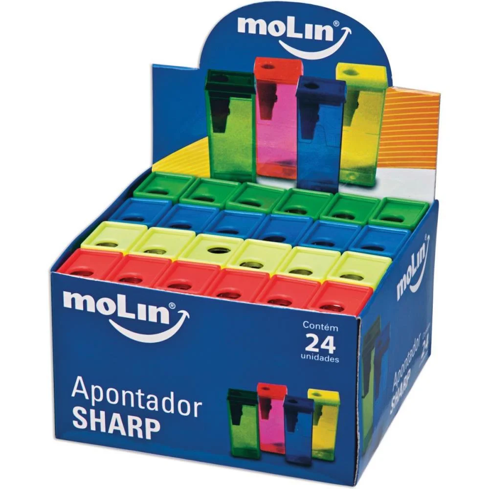 Apontador Com Deposito Sharp 1 Furo Cores Sortidas Molin C/ 24 Unidades
