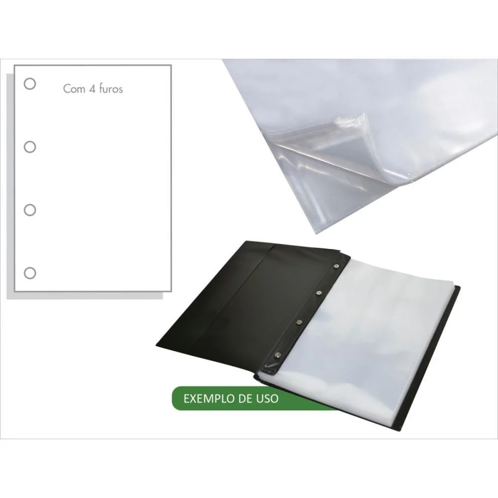 Envelope Plastico Oficio 4Furos Medio 0,12Mm Acp C/ 100 Unidades