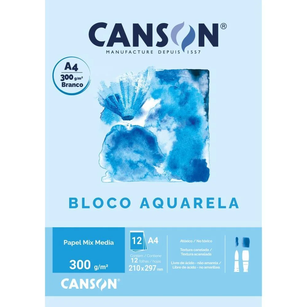 Bloco Para Educacao Artistica Aquarela Branco A4 300G 12F Canson (Bloco)