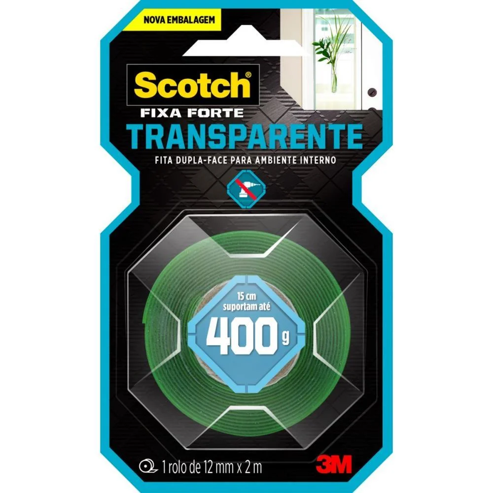 Fita Fixa Forte Silicone Transp/Verde 12Mmx2M 3M