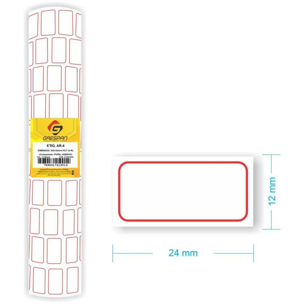 Etiqueta Para Preco Ar-4 24X12Mm C/250 Etiquetas Grespan (Pct.c/10)
