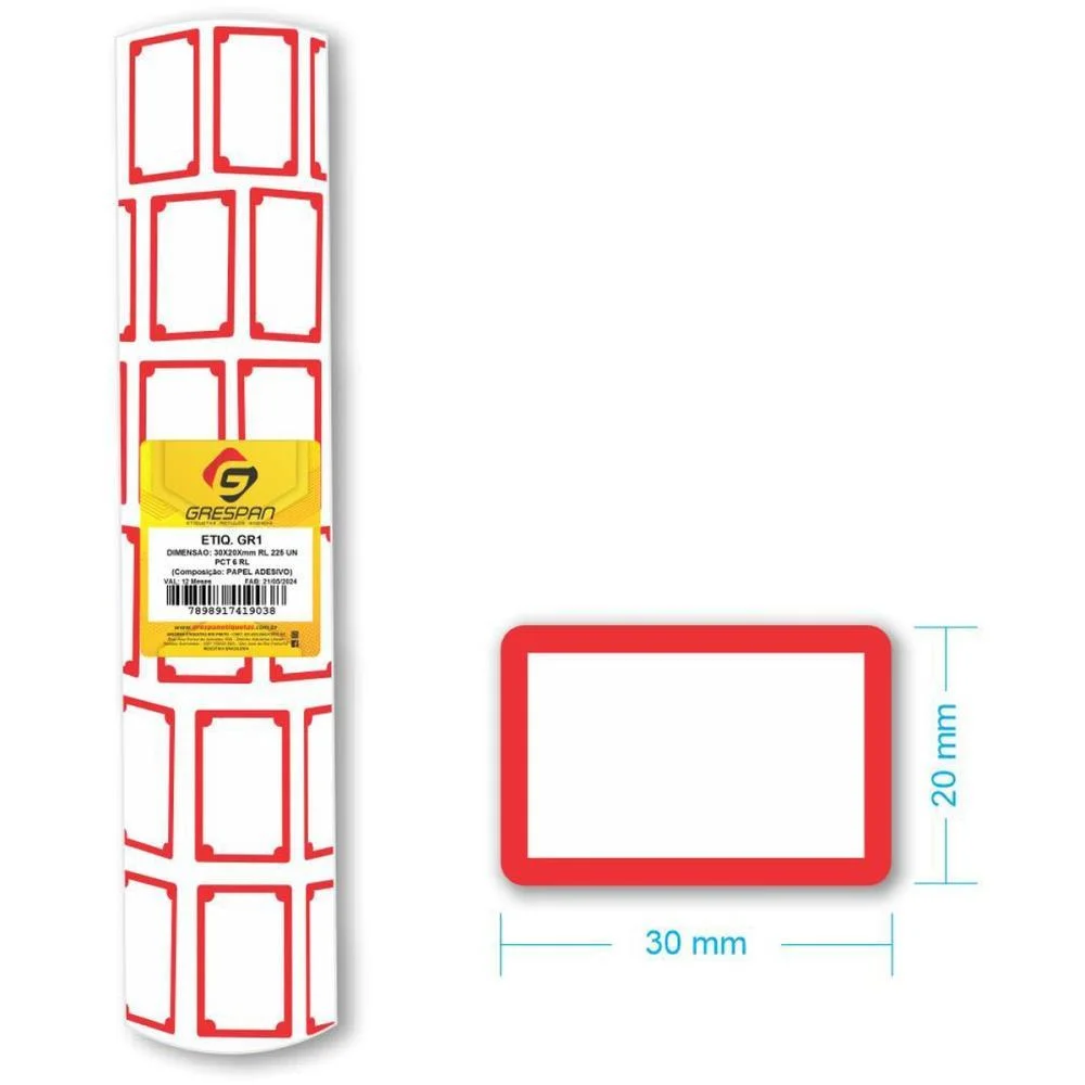 Etiqueta Para Preco Gr-1 30X20Mm C/225 Etiquetas Grespan (Pct.c/06)