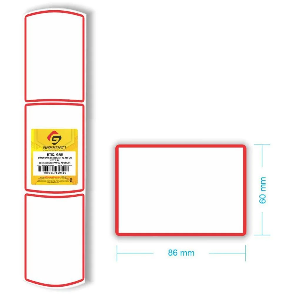 Etiqueta Para Preco Gr-5 60X86Mm C/100 Etiquetas Grespan (Pct.c/03)
