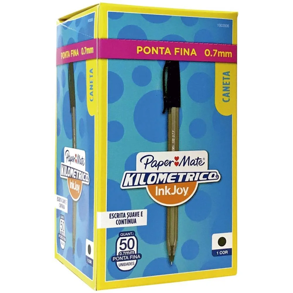 Caneta Esferografica Kilometrica 100 Fina Preta Paper Mate (Cx.c/50)