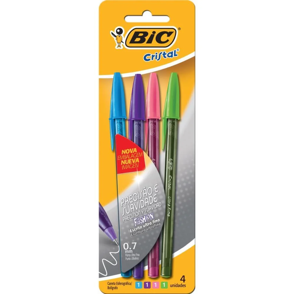 Caneta Esferografica Cristal Ultra Fine Fashion Bic (Bl.c/04)