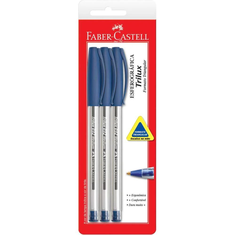 Caneta Esferografica Trilux 1.0Mm Azul Bl.c/3 Faber-Castell C/ 24 Unidades