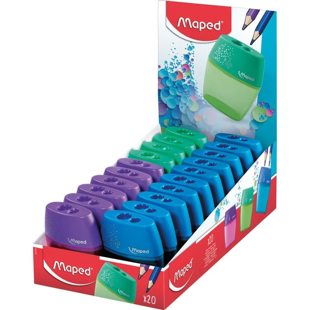 Apontador Com Deposito 2 Furos Shaker Plastico Cores Sortidas Maped (Cx.c/20)