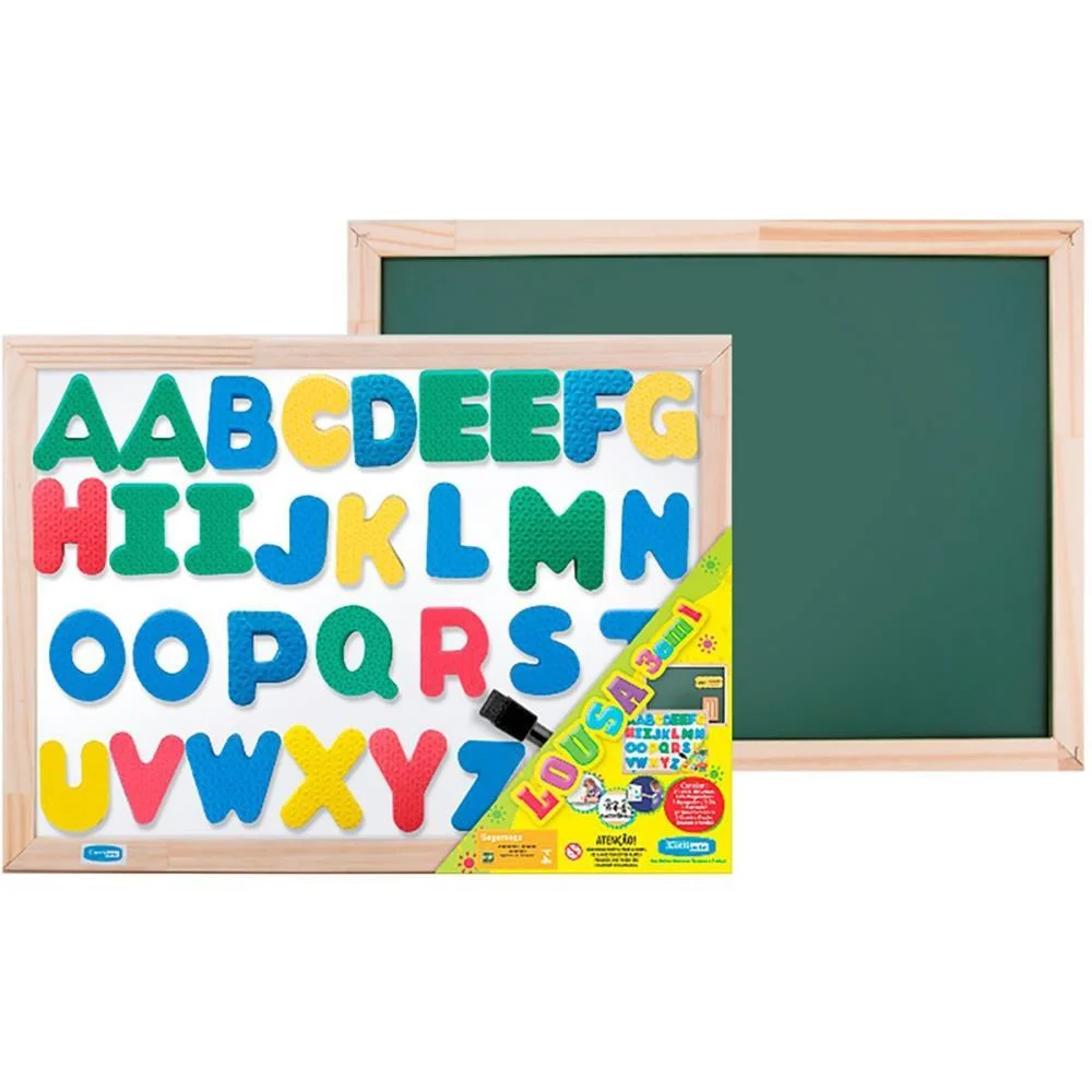 Lousa Infantil 3X1 Abc 5Cm 60X40Cm Mag.bc/Vd Cortiarte