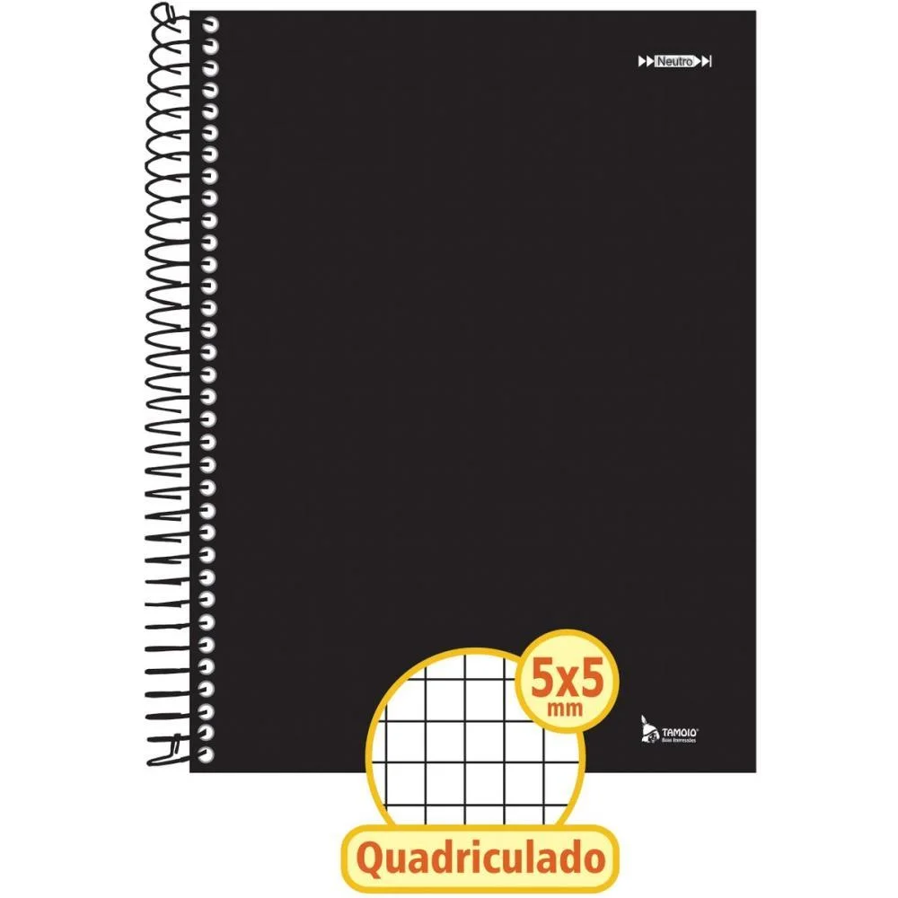 Caderno Quadriculado Univers. 5X5Mm 96F Espiral Preto Cd Tamoio (Pct.c/04)