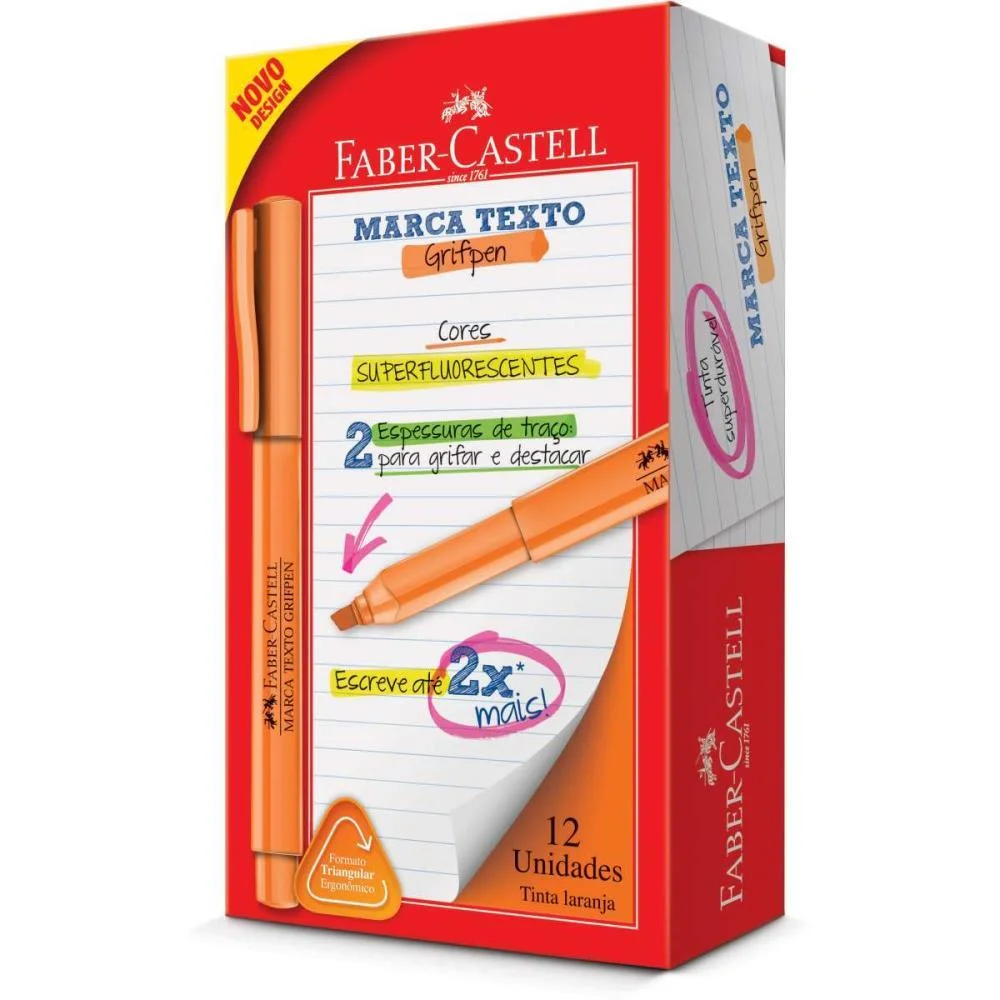 Caneta Marca Texto Grifpen Laranja Faber-Castell (Cx.c/12)