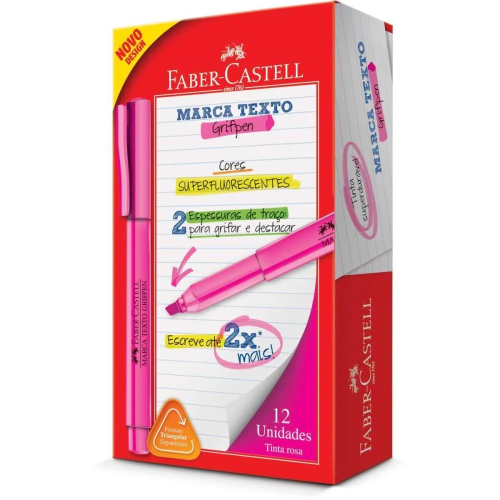 Caneta Marca Texto Grifpen Rosa Faber-Castell (Cx.c/12)