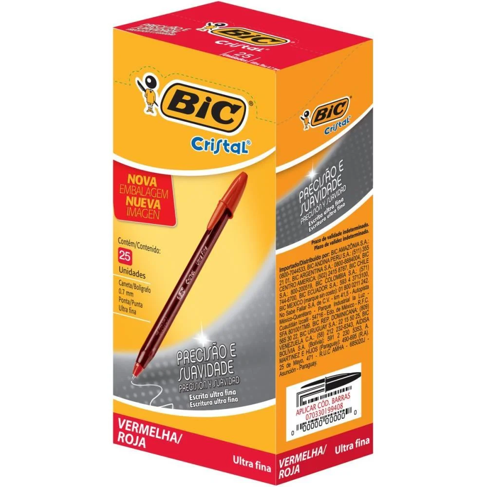 Caneta Esferografica Cristal Ultra Fine Vermelha Bic (Cx.c/25)