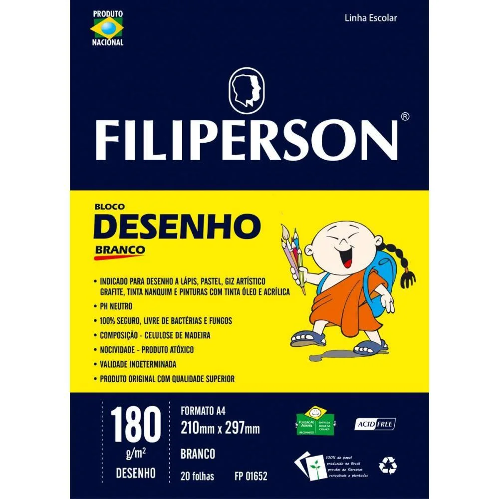 Bloco Tecnico Sem Margem Desenho A-4 180G. 20Fls.branco Filiperson (Pct.c/05)