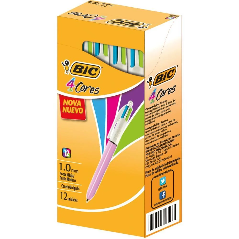 Caneta Esferografica Bic 4 Cores Refresh Corpo Rosa Bic (Cx.c/12)