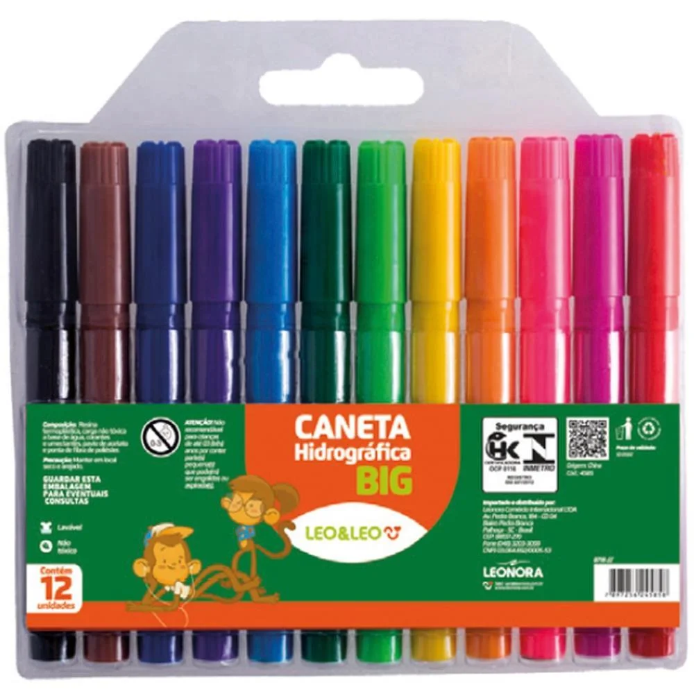 Caneta Hidrografica Jumbo Leo E Leo Big 12 Cores Leonora (Cx.c/12)