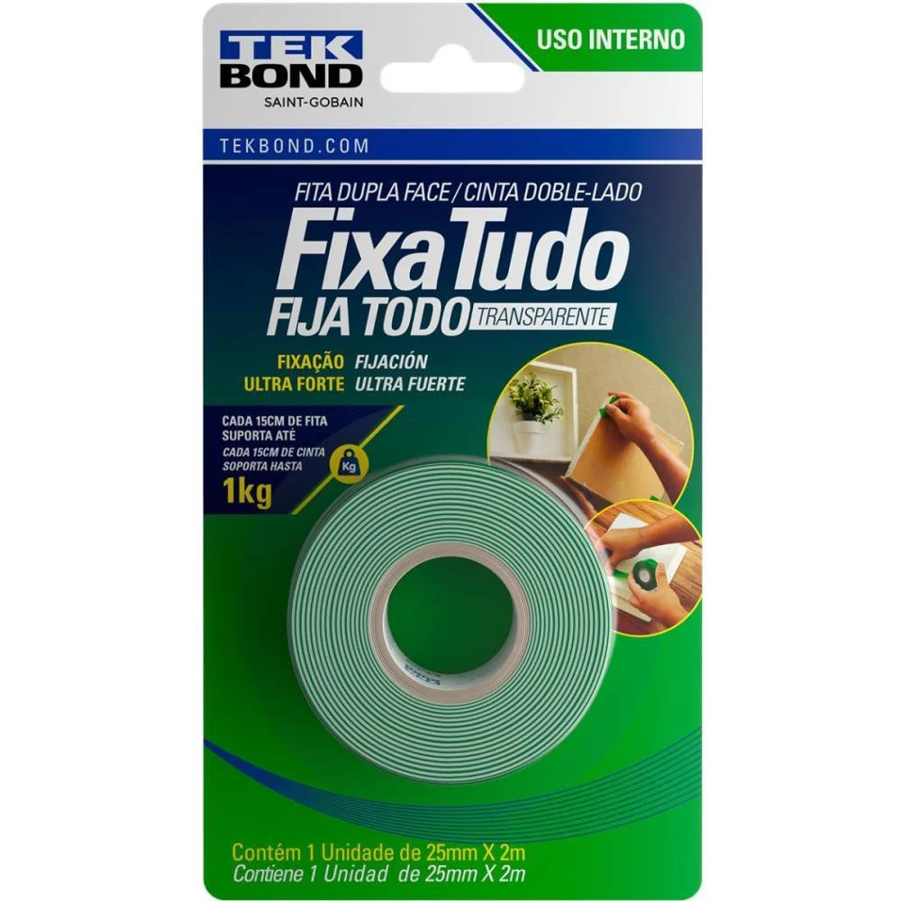 Fita Dupla Face Fixa Tudo Acrilico 25Mmx2M Tekbond