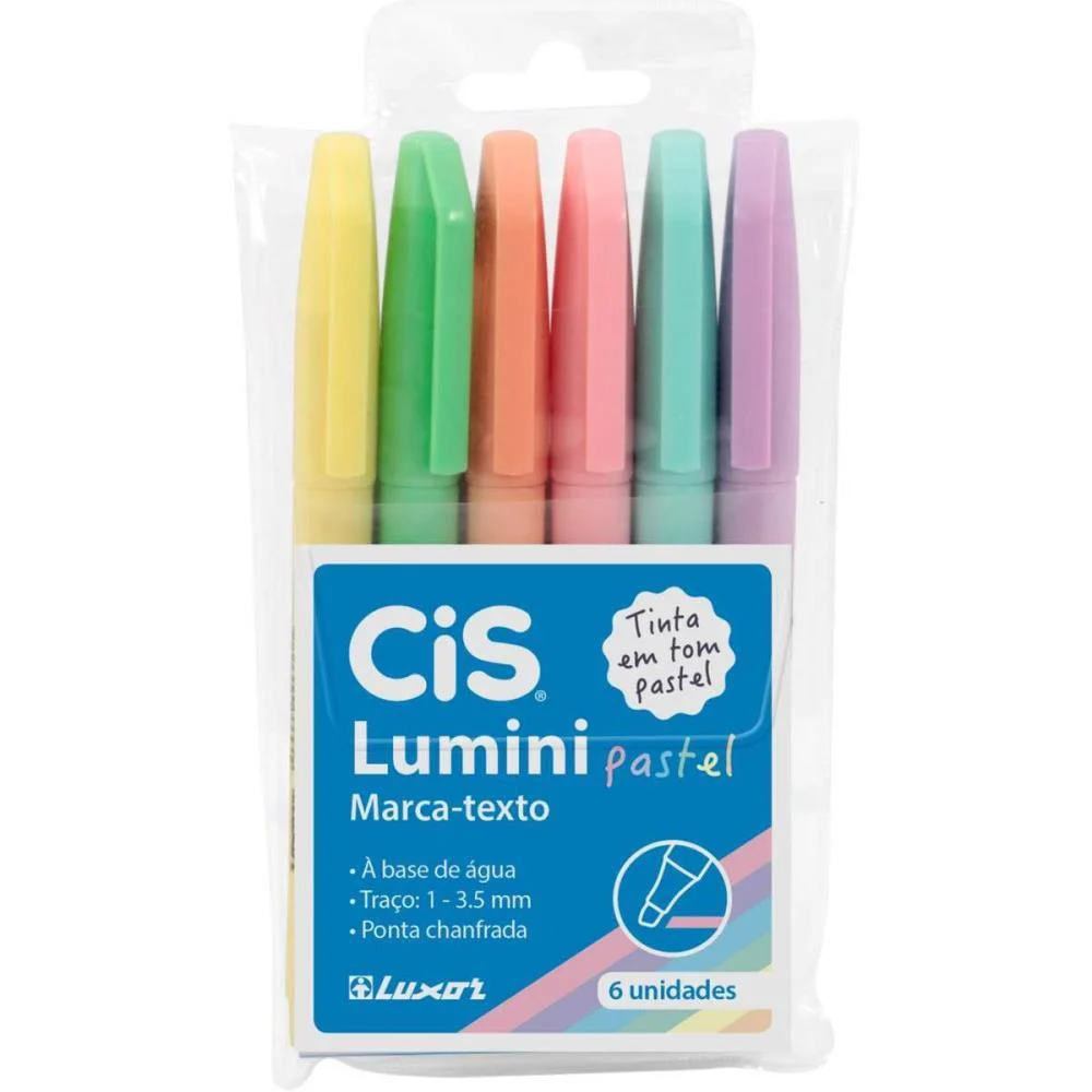 Caneta Marca Texto Cis Lumini Tons Pastel 6 Cores Sertic (Estojo)