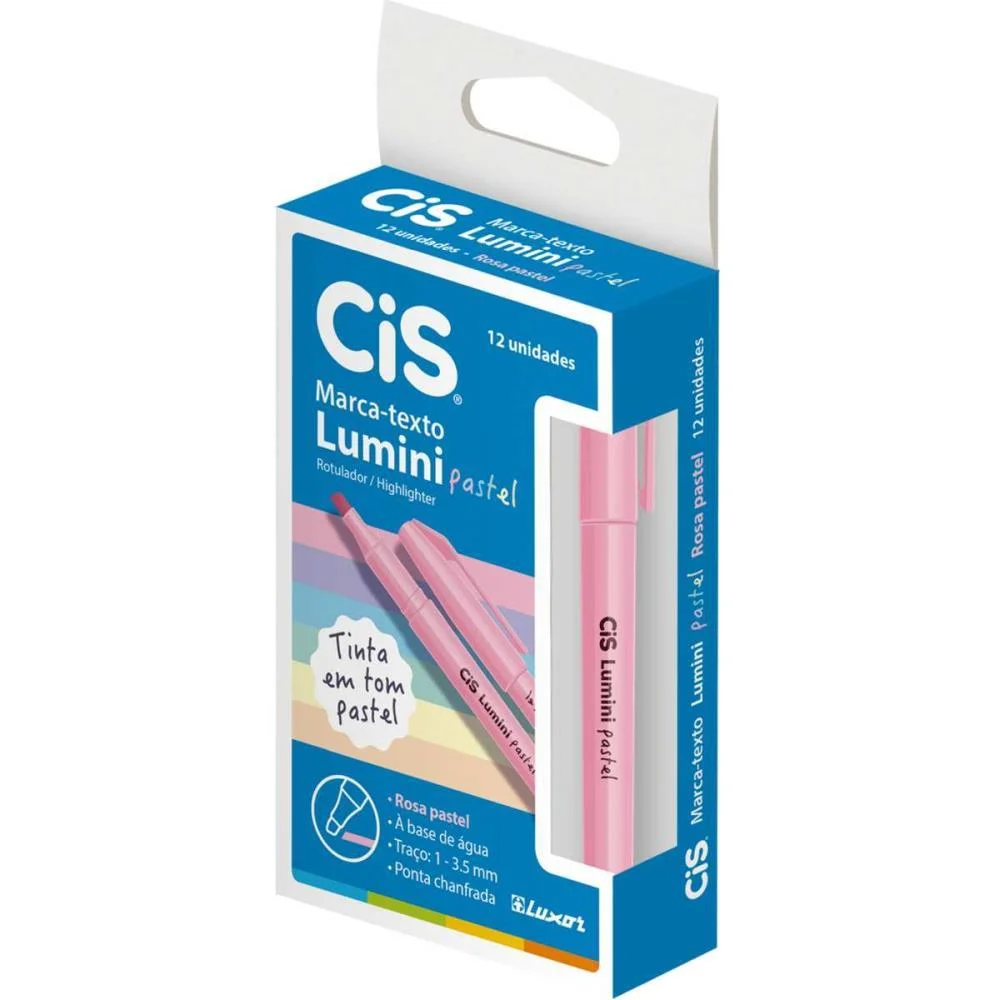Caneta Marca Texto Cis Lumini Rosa Pastel Sertic (Cx.c/12)