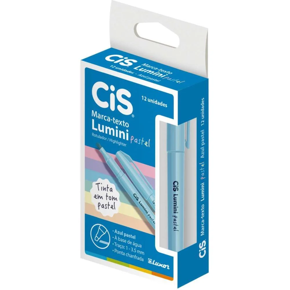 Caneta Marca Texto Cis Lumini Azul Pastel Sertic (Cx.c/12)