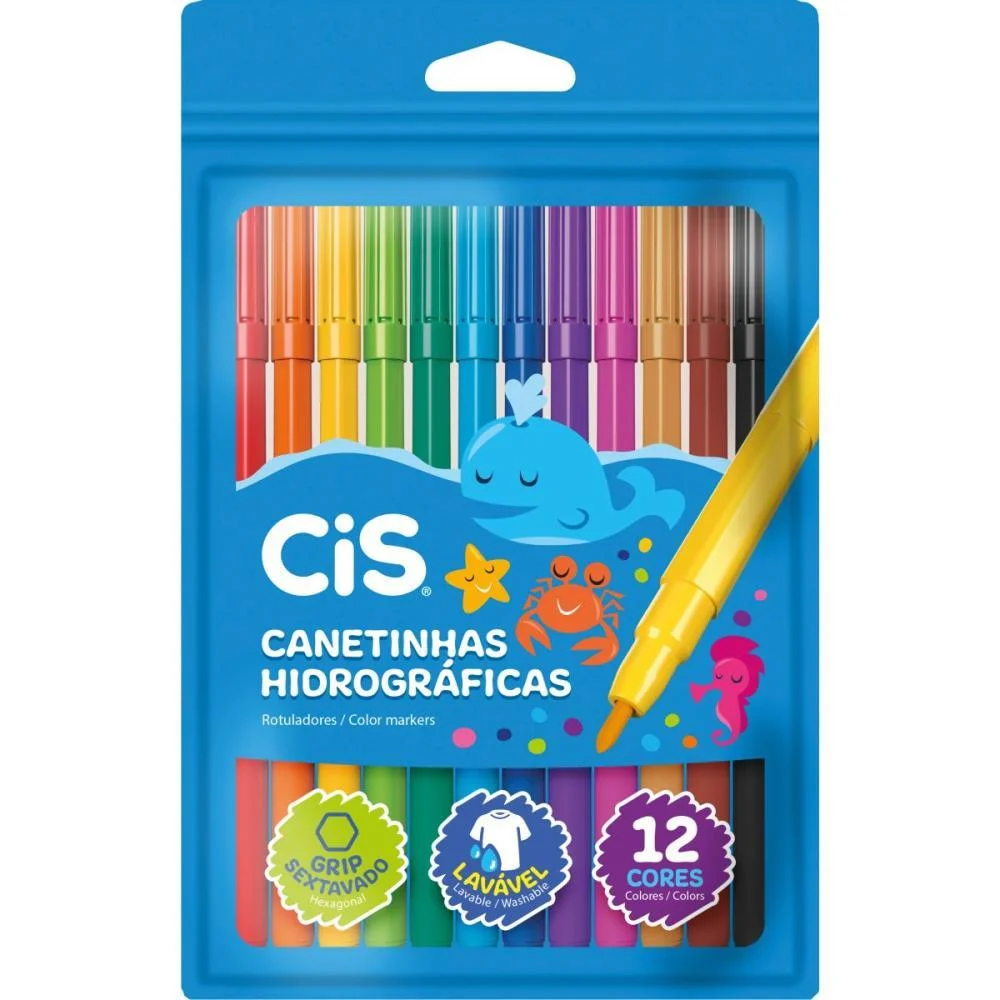 Caneta Hidrografica Cis Lavavel 12 Cores Sertic 10 Unidades