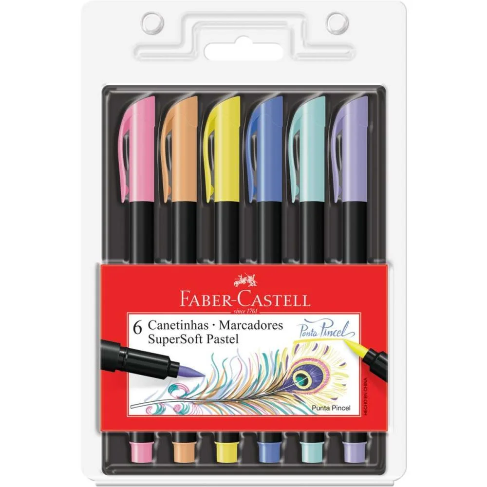Caneta Hidrografica Supersoft 6 Cores Pastel Faber-Castell Caixa C/06 Unidades