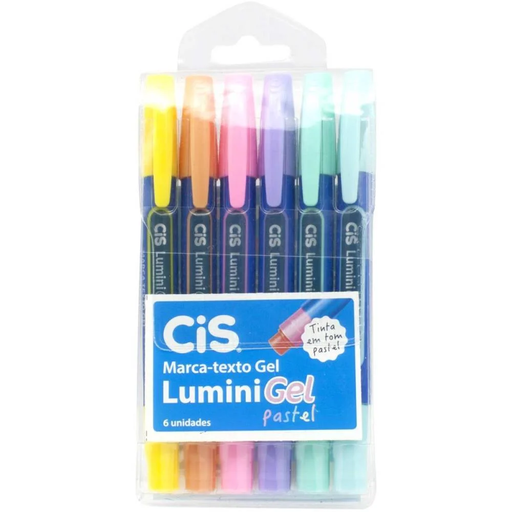 Caneta Marca Texto Gel Cis Lumini Pastel 6 Cores Sertic (Estojo)