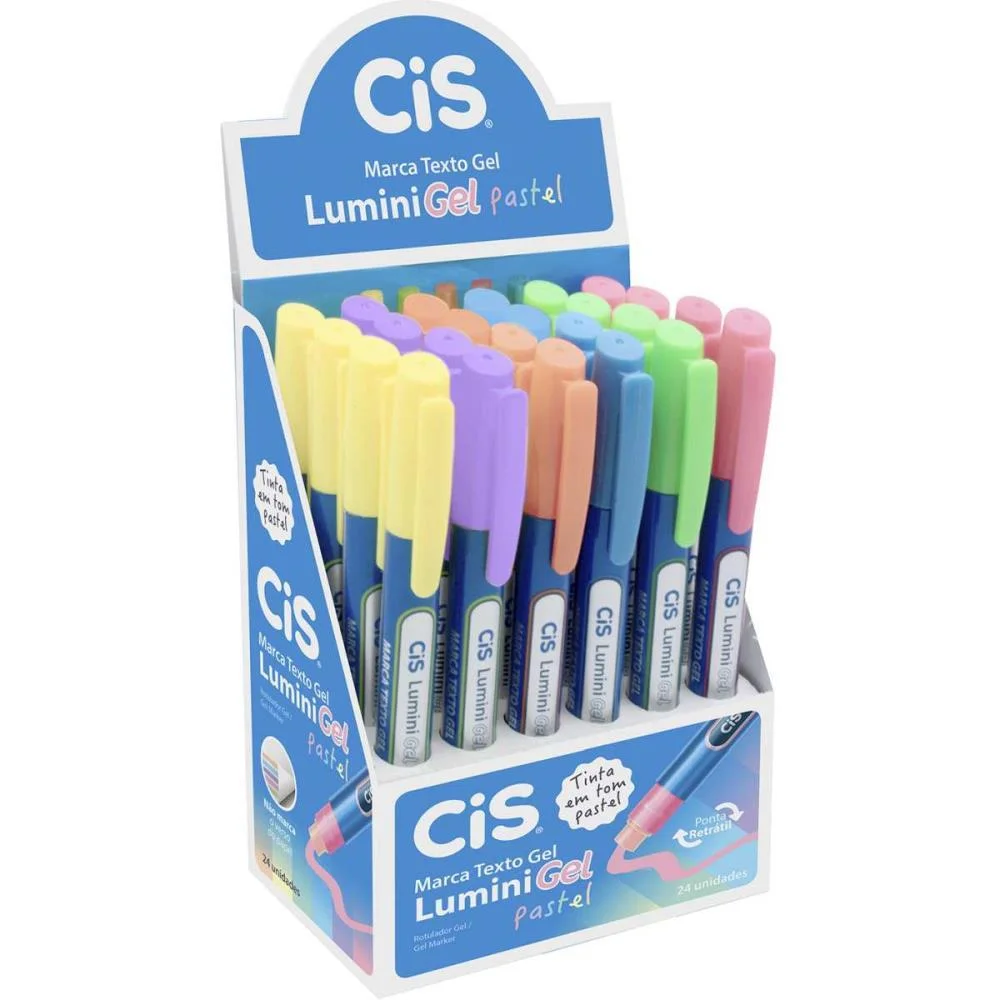 Caneta Marca Texto Gel Cis Lumini Pastel 6 Cores Sertic C/ 24 Unidades