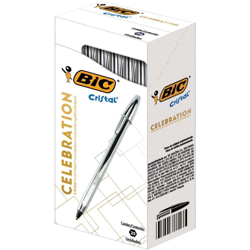 Caneta Esferografica Cristal Celebration Prata Bic (Cx.c/25)