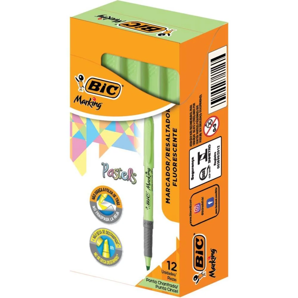 Caneta Marca Texto Marking Verde Pastel Bic (Cx.c/12)