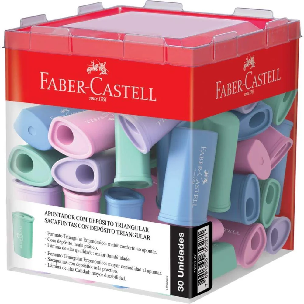 Apontador Com Deposito Triangular 4Cores Pastel Faber-Castell C/ 30 Unidades