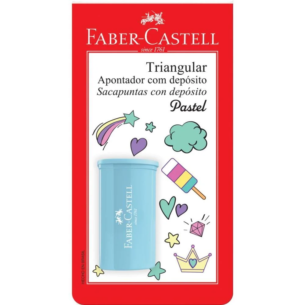 Apontador Com Deposito Triangular 4Cores Pastel Cart. Faber-Castell C/ 24 Unidades