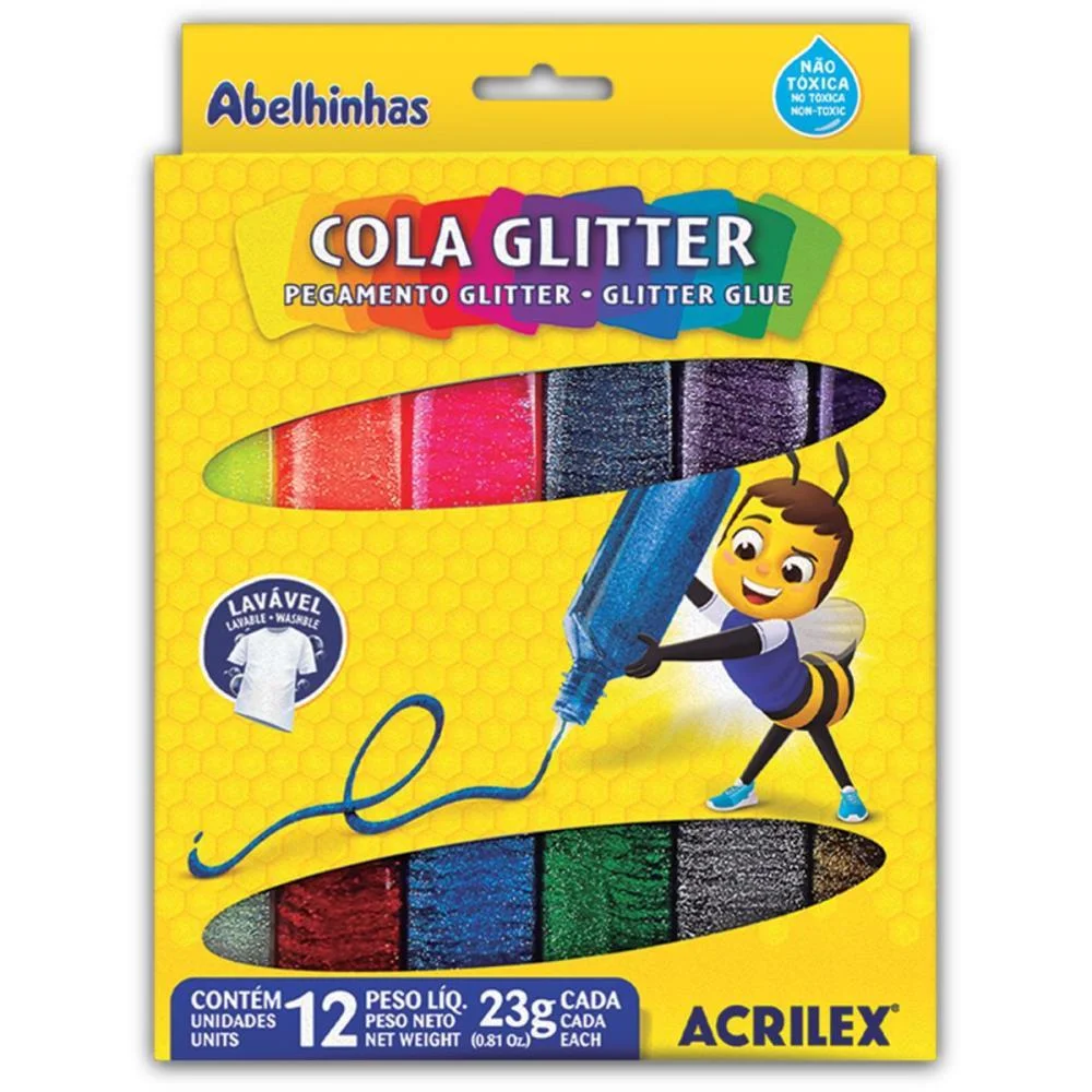 Cola Com Glitter Estojo C/12 Cores 23G (S) Acrilex (Pct.c/03)