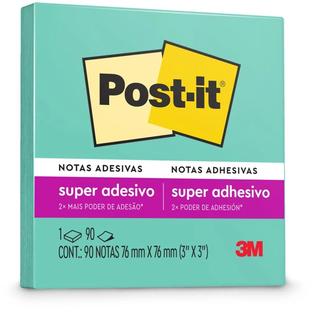 Bloco De Recado Post-It 76X76Mm Azul Aqua 90Fls. 3M