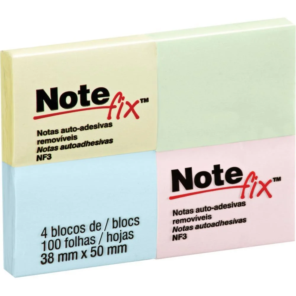 Bloco De Recado Autoadesivo Notefix 100F.38Mmx50Mm Cores 3M (Pct.c/04)