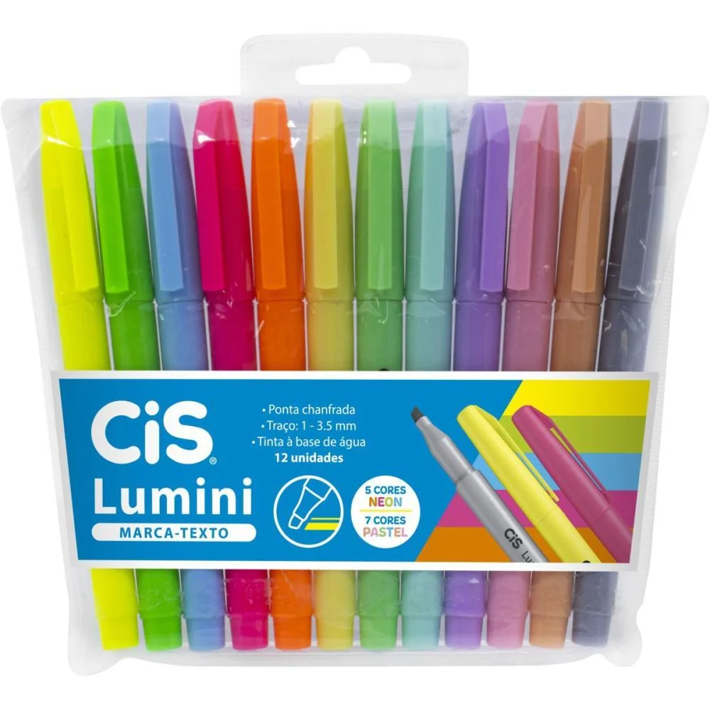 Caneta Marca Texto Cis Lumini 12 Cores Blister Sertic (Blister)