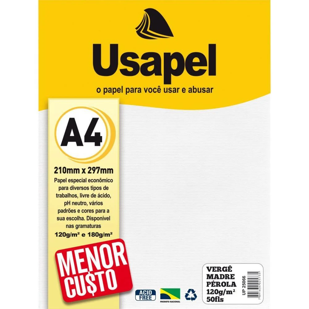 Papel A4 Verge Usapel Madre Perola 120G. Filiperson Com 50 Unidades