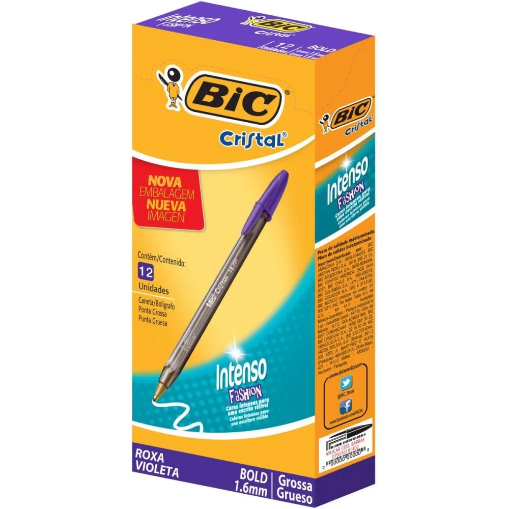 Caneta Esferografica Cristal Bold Fashion Roxa Bic (Cx.c/12)