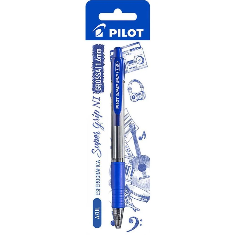Caneta Esferografica Retratil Bpgp-Super Grip-10R 1.6 Azul Pilot (Blister)