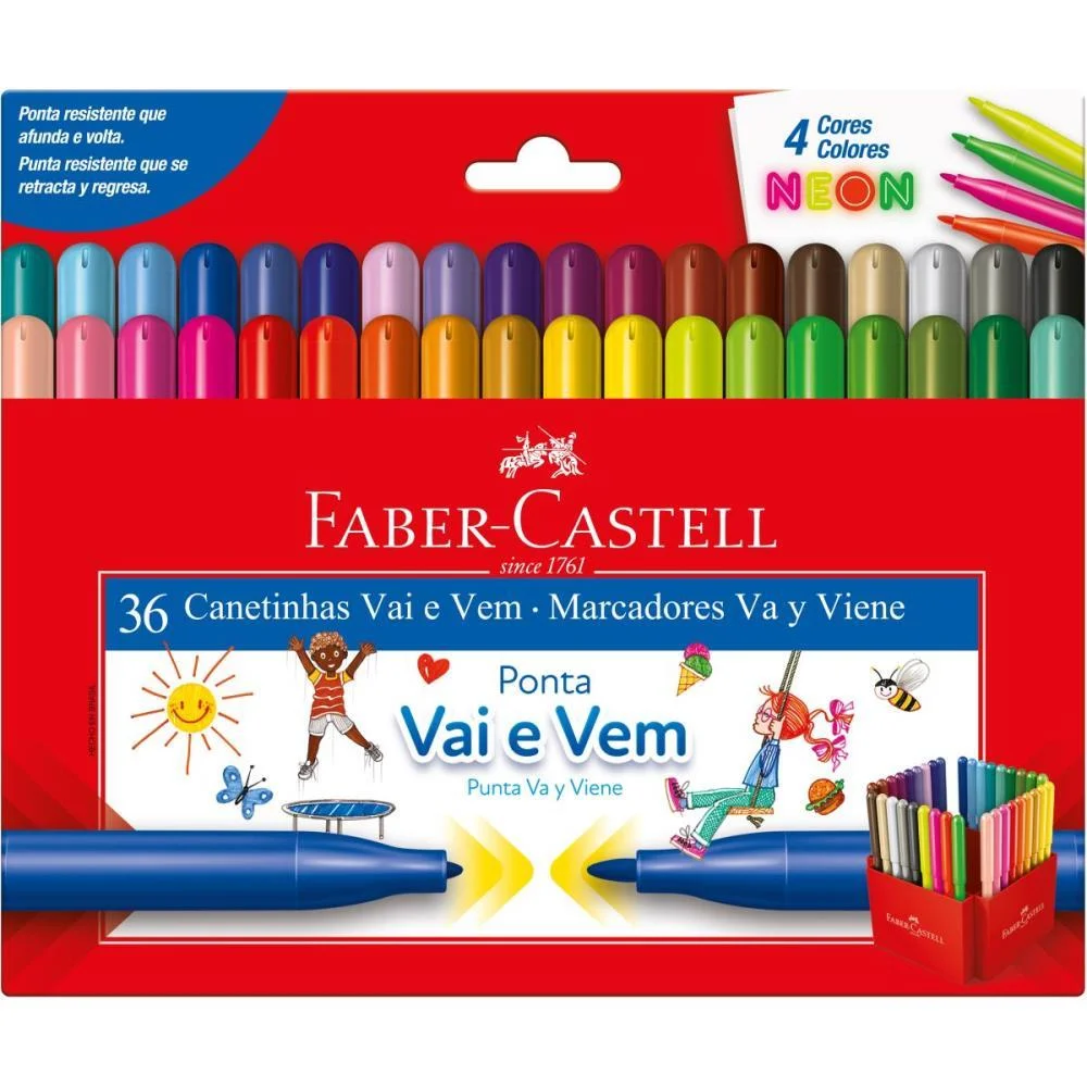 Caneta Hidrografica Vai E Vem 32Cores +4Tons Neon Faber-Castell (Pct.c/02)