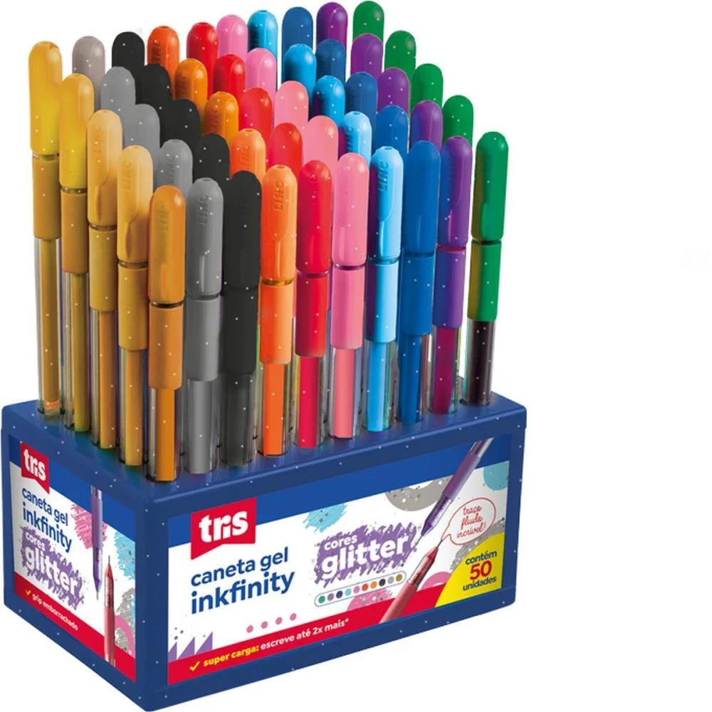 Caneta Gel Tris Inkfinity Glitter 10Cores Summit C/ 50 Unidades