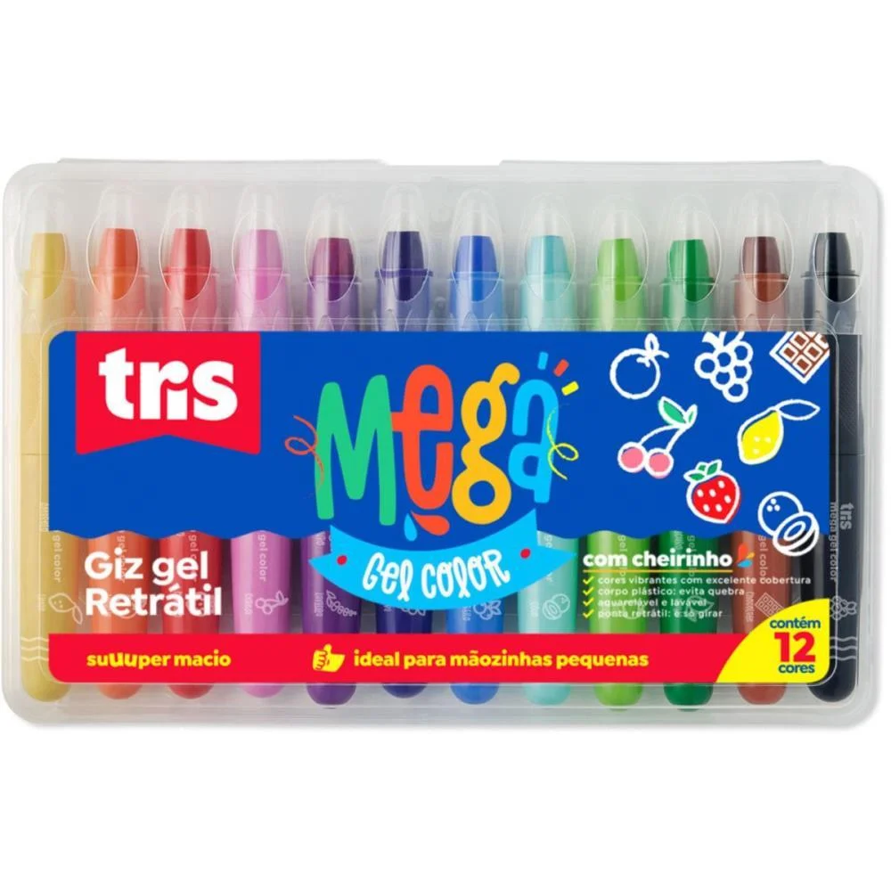 Giz De Cera Jumbo Tris Retratil 12Cores C/Cheiro Summit (Estojo)