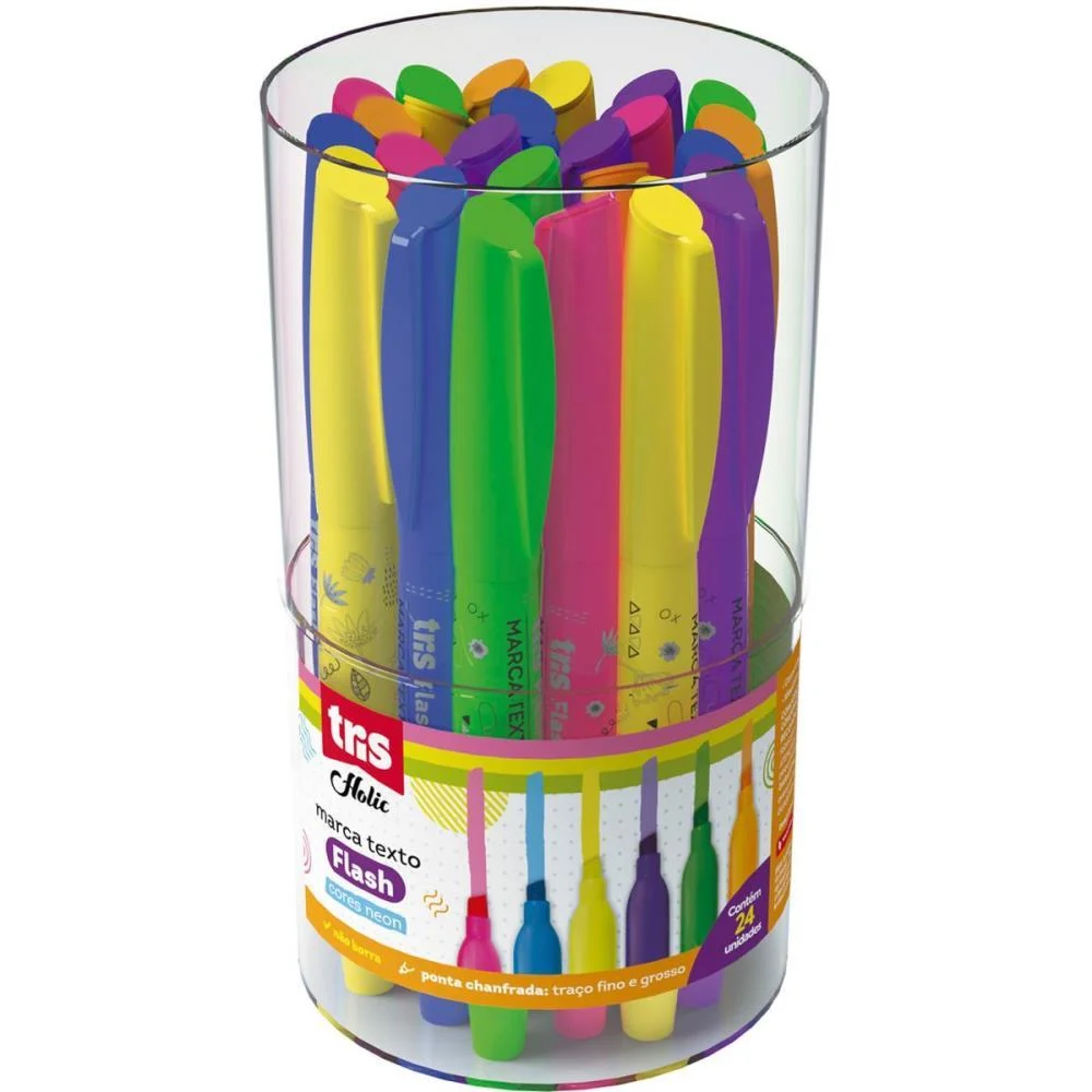 Caneta Marca Texto Tris Flash 6 Cores Neon Summit (Pote-24)